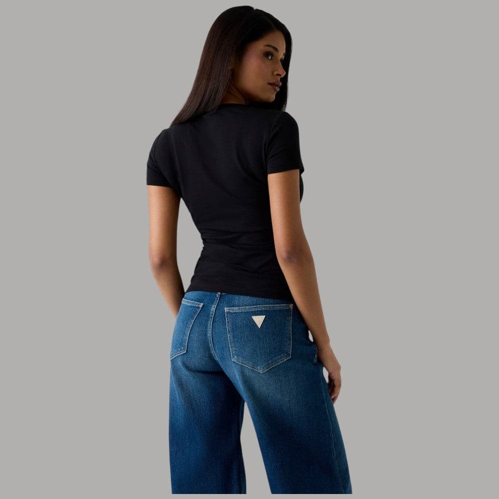 T-shirt Guess Donna Slim, Jersey Cotone con Logo Strass - 11