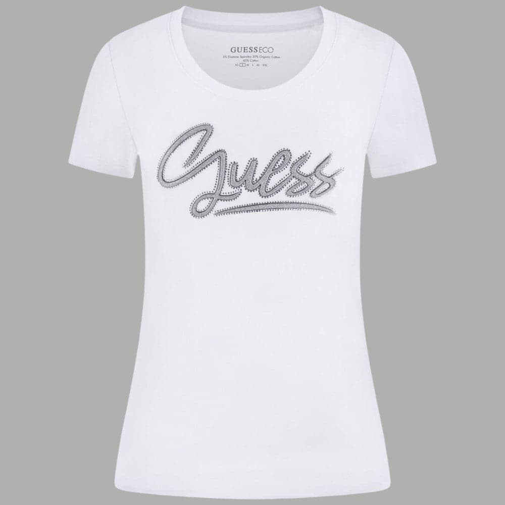 T-shirt Guess Donna Slim, Jersey Cotone con Logo Strass - 5