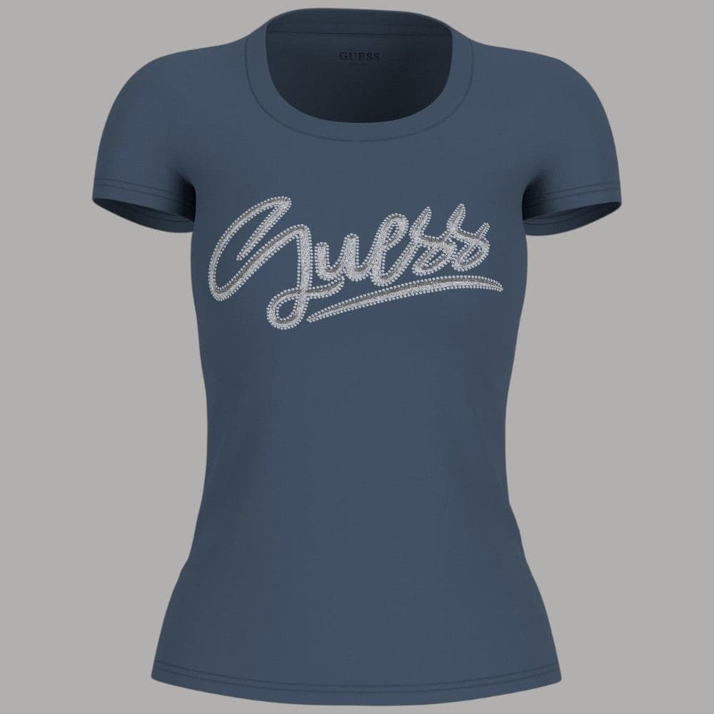 T-shirt Guess Donna Slim, Jersey Cotone con Logo Strass - 8