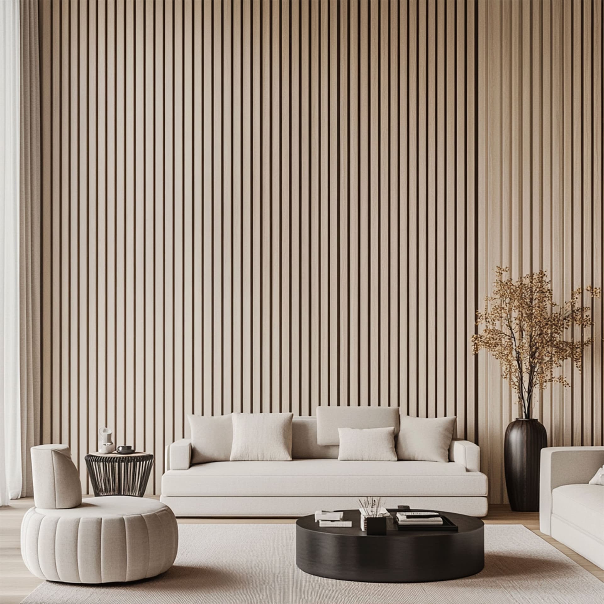 Pannello ACUSTICO (1,74mq) a Lamelli AUTOADESIVO rivestito in VERO LEGNO + feltro + fibra di legno  - mis. 12x600x2900mm ACERO BIANCO - 5