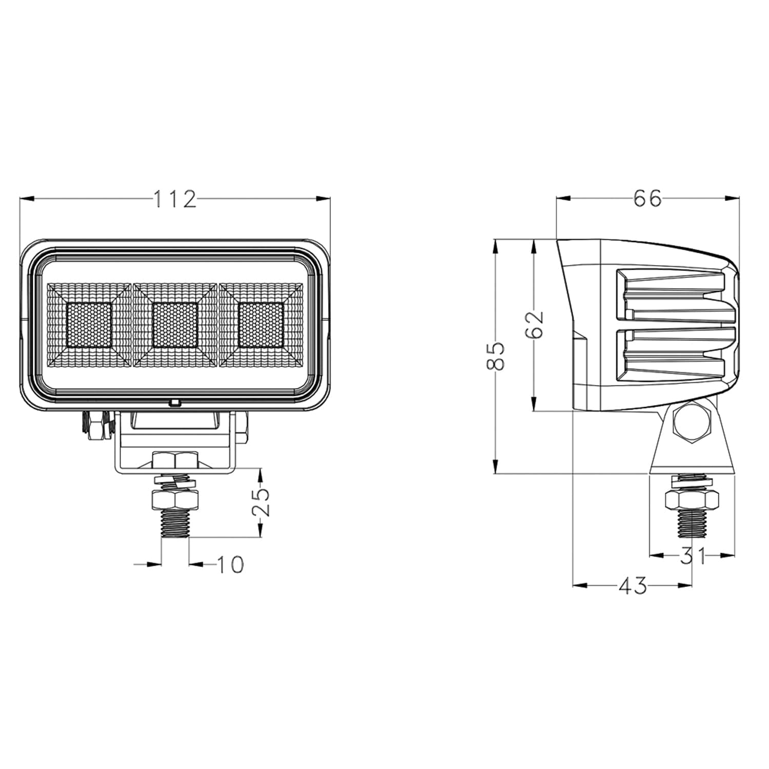 Faro lavoro LED Ama 10-30V DC rettangolare 60W 4620 LM - 4