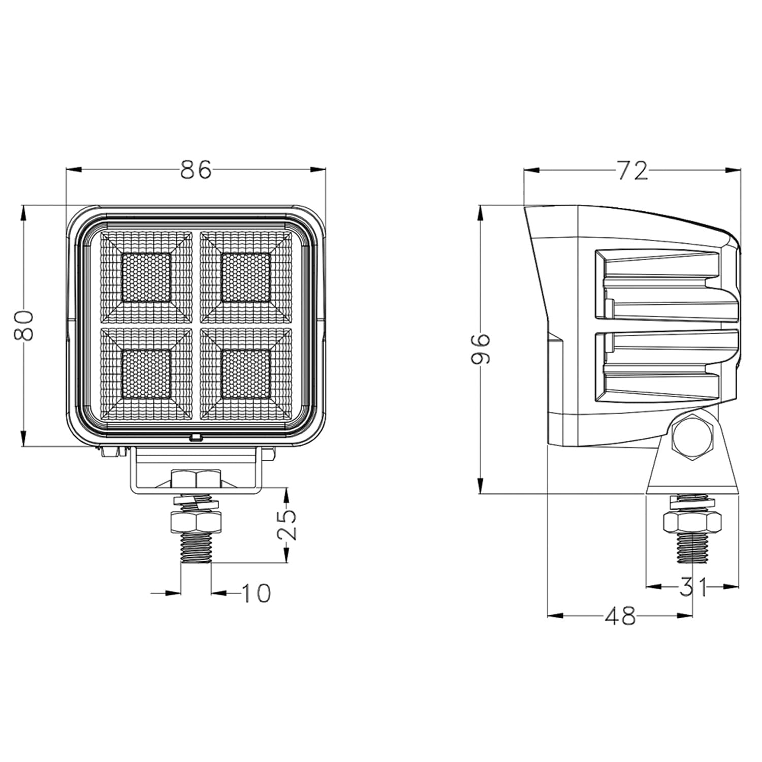 Faro lavoro LED Ama 10-30V DC, 80W, 6400 LM, corpo in alluminio - 4