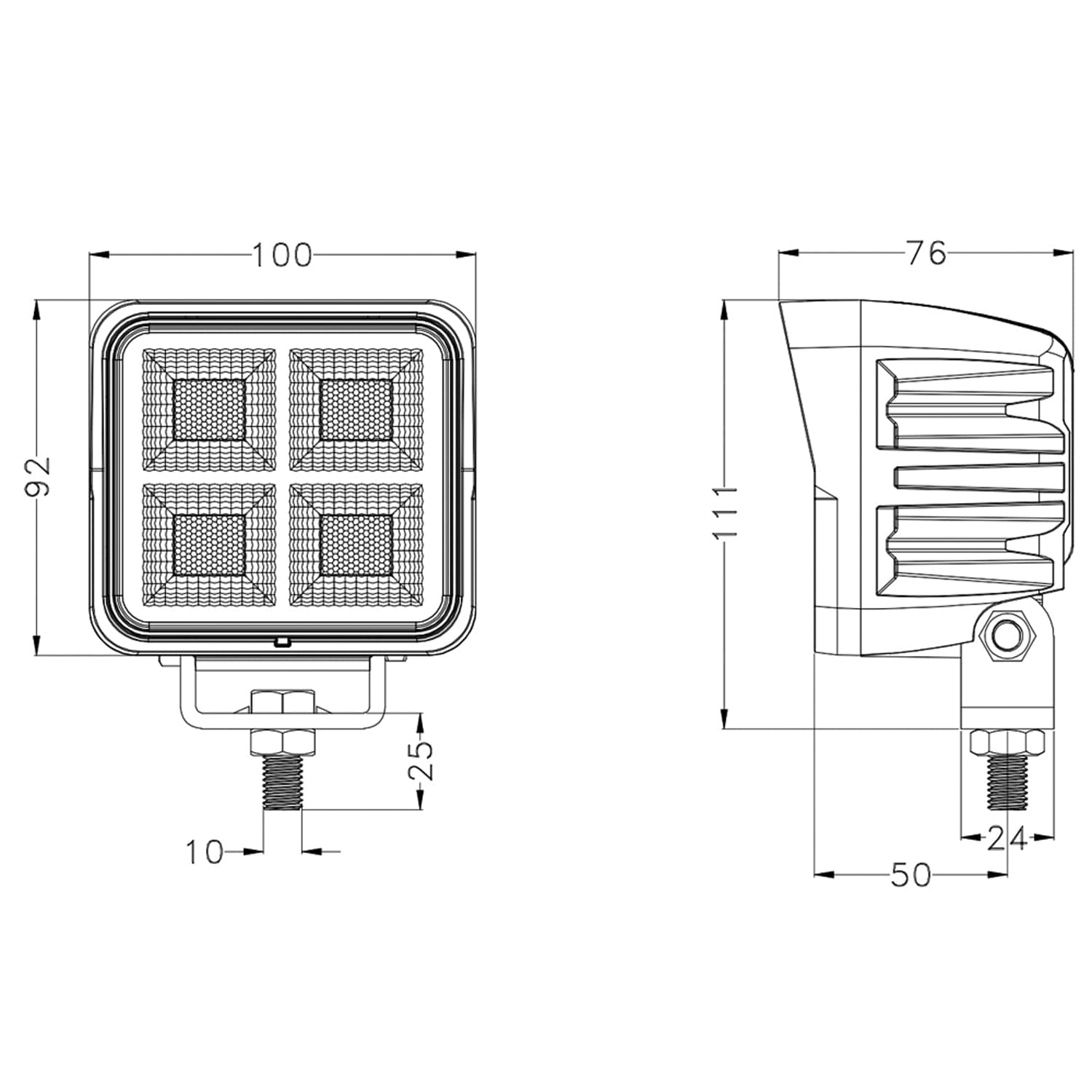Faro lavoro LED 10-30V DC, 100W, 8000 LM fascio di luce ampio - 4