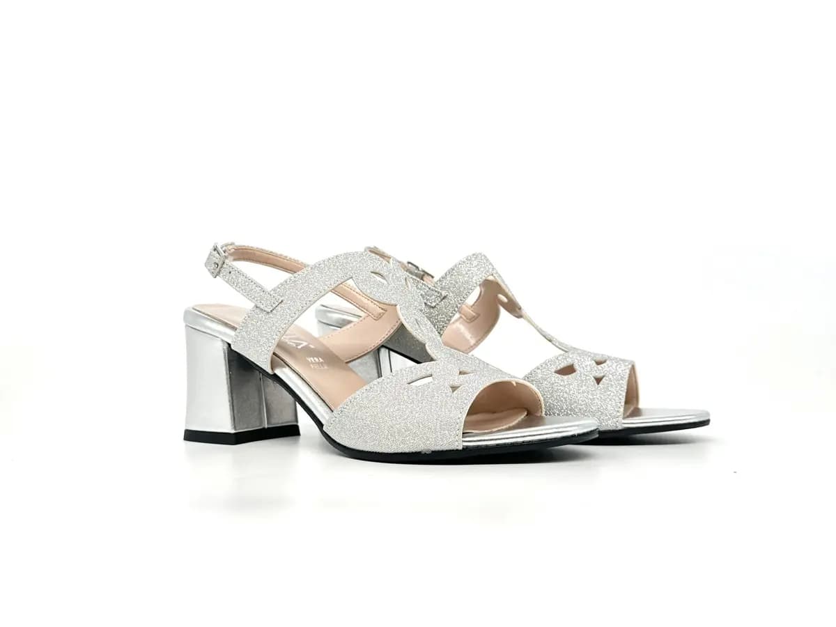 Cinzia Soft sandali donna argento glitter tacco largo - 7