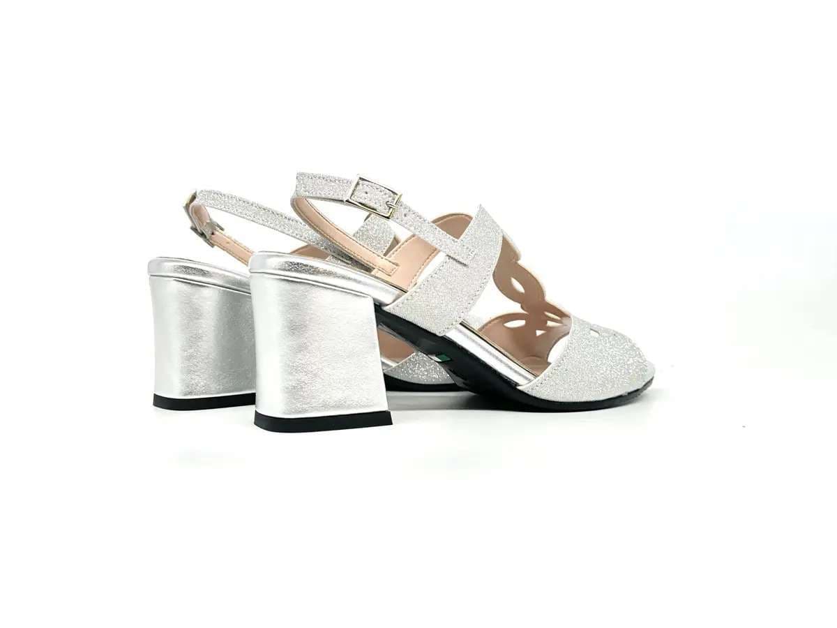 Cinzia Soft sandali donna argento glitter tacco largo - 2