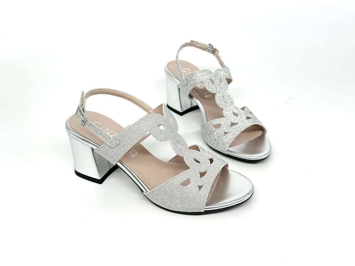 Cinzia Soft sandali donna argento glitter tacco largo - 3