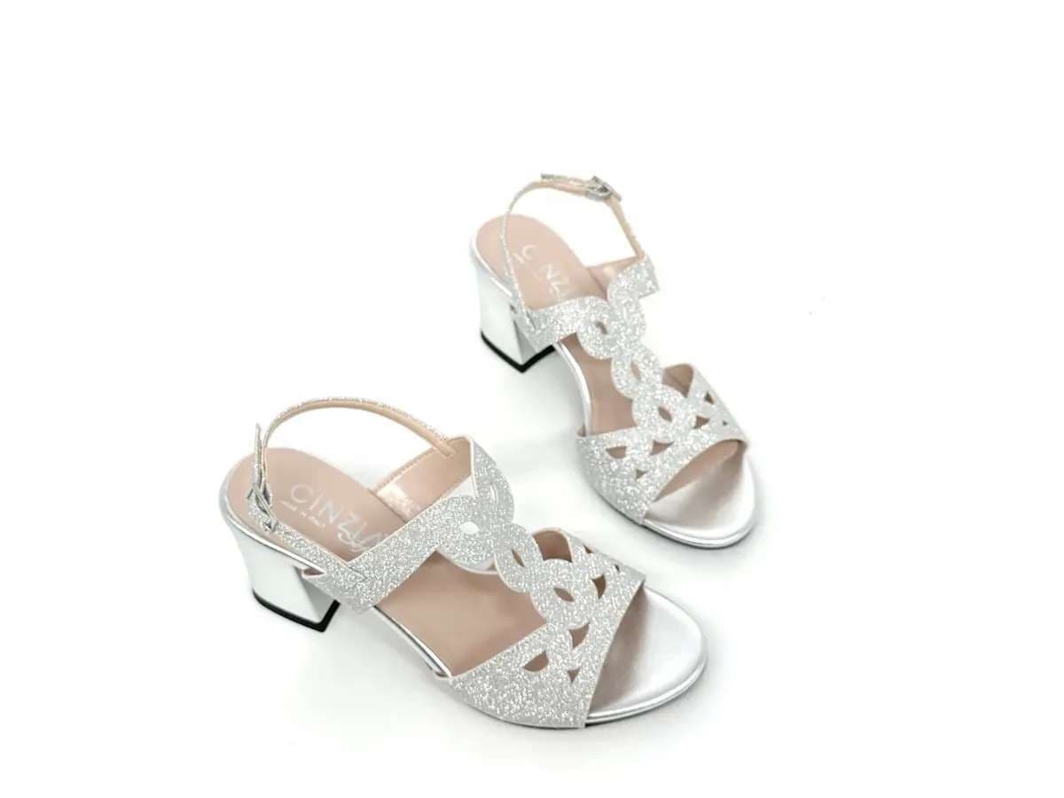 Cinzia Soft sandali donna argento glitter tacco largo - 4