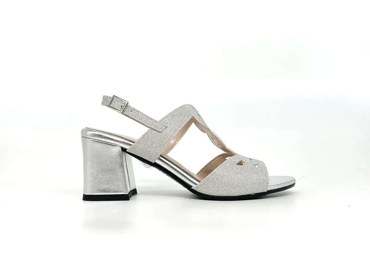 Cinzia Soft sandali donna argento glitter tacco largo - 5