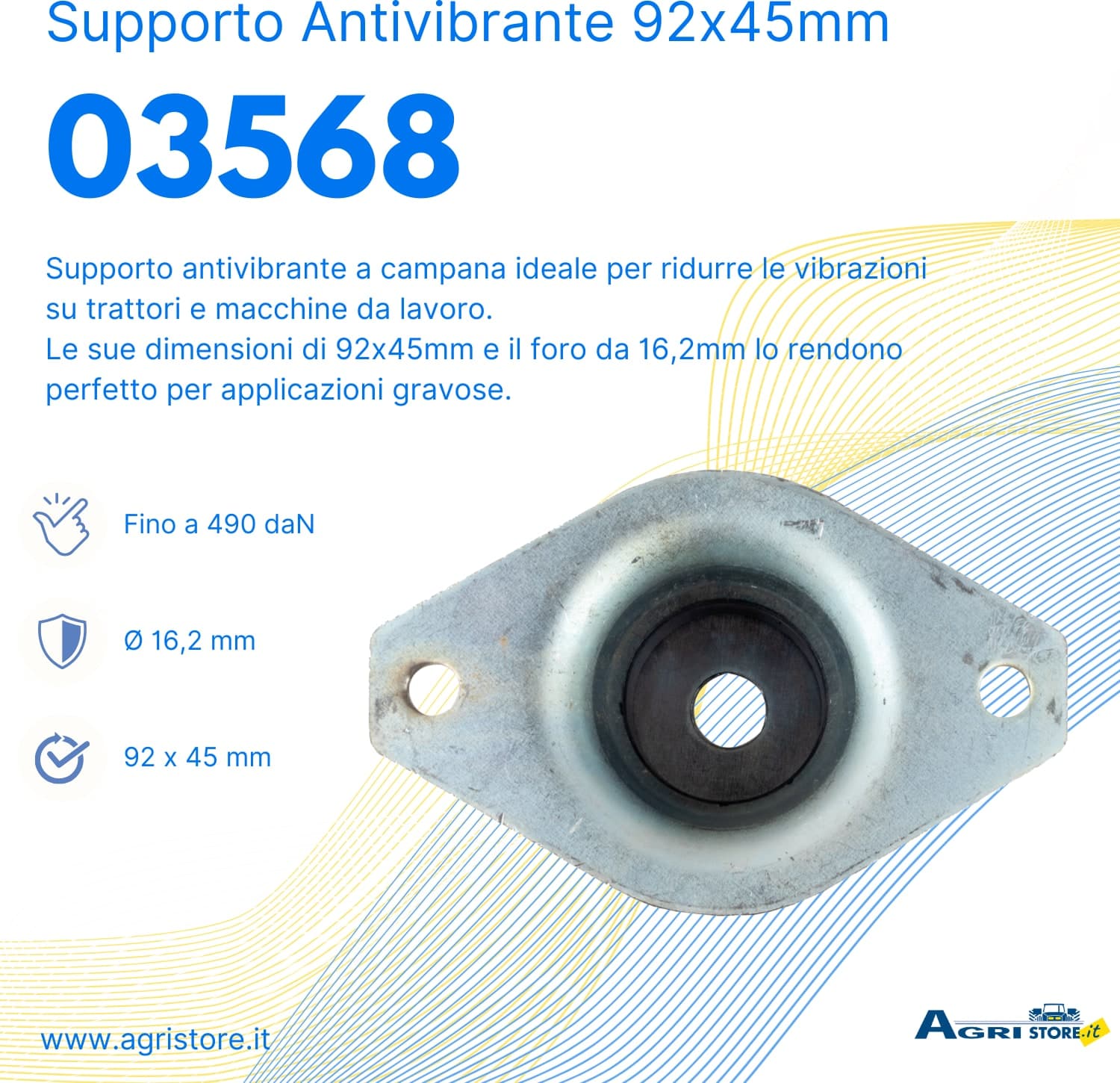 Supporto antivibrante a campana 92x45mm con foro Ø 16,2mm - 6