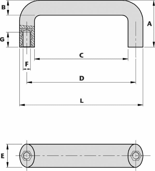 Maniglia a ponte lunghezza 132 mm con boccole filettate cieche M8 - 2
