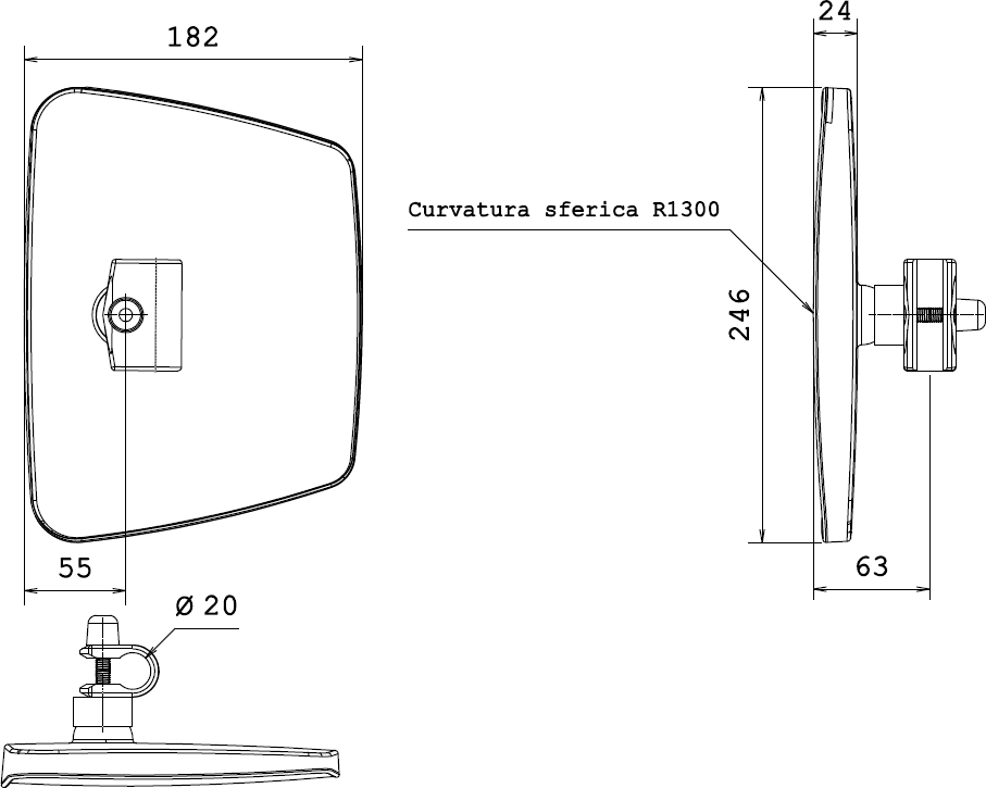 Coppa specchio Same dx-sx 182x63x246mm per bracci Ø 20mm certificata ECE - 2