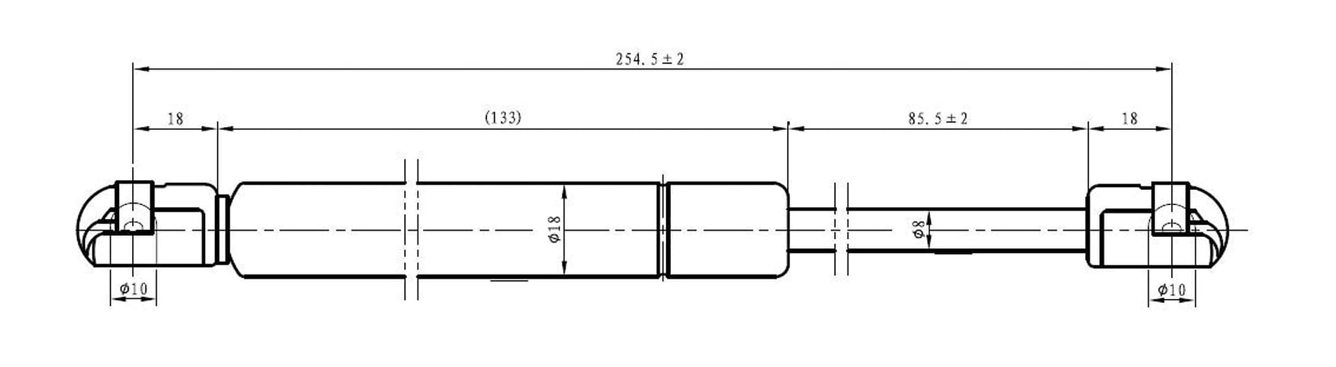 Molla a gas Lmax 254,5 mm, 400N, corsa 85,5 mm - 4