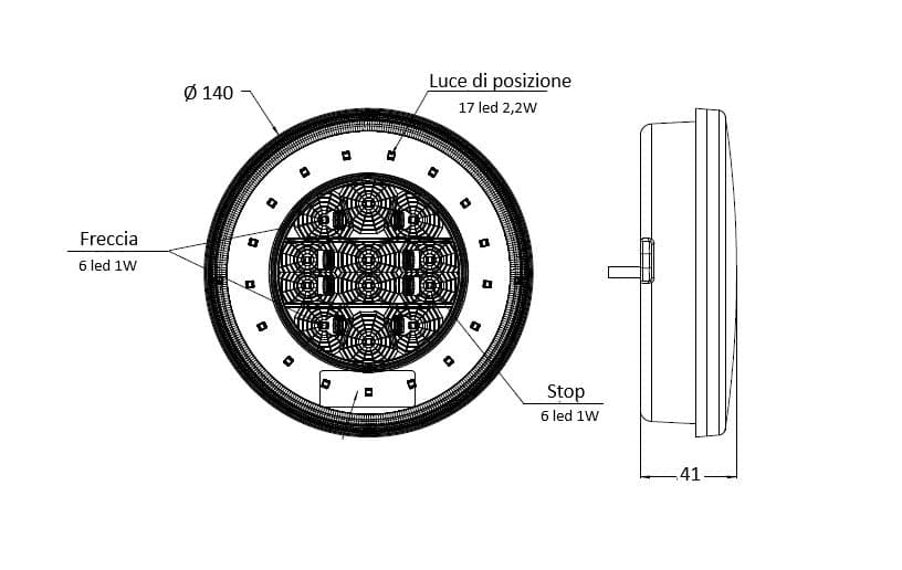 Fanale posteriore dx LED 12-24V Ø 140mm - 2