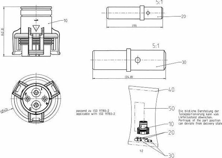 Kit spina 4 poli per presa ISOBUS 12V in plastica - 2