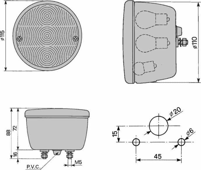Fanale alogeno posteriore sx Ø115mm - 2