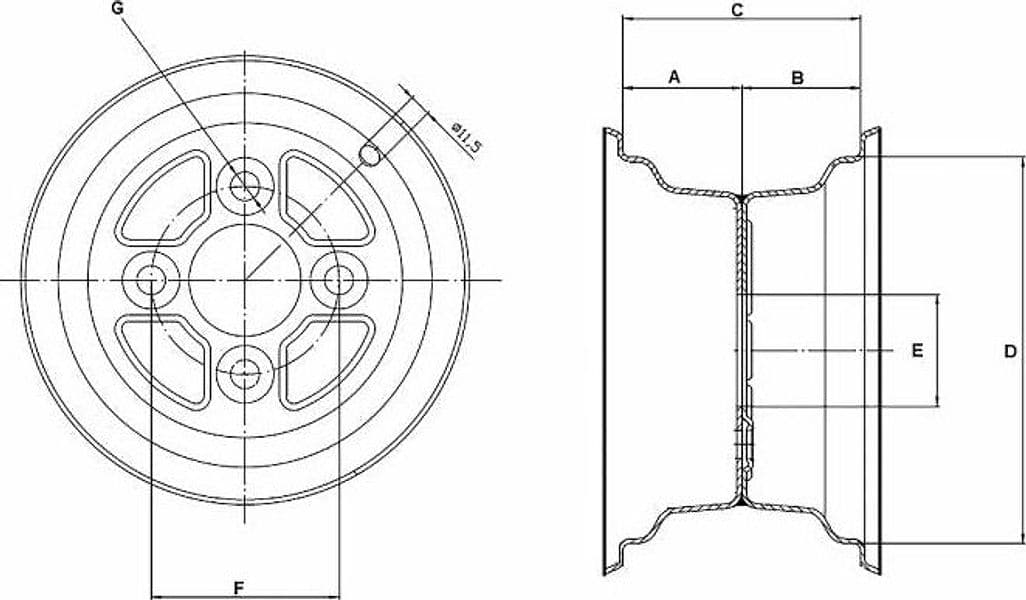 Cerchio flangiato 2,50x8" 4 fori Fiat - 2