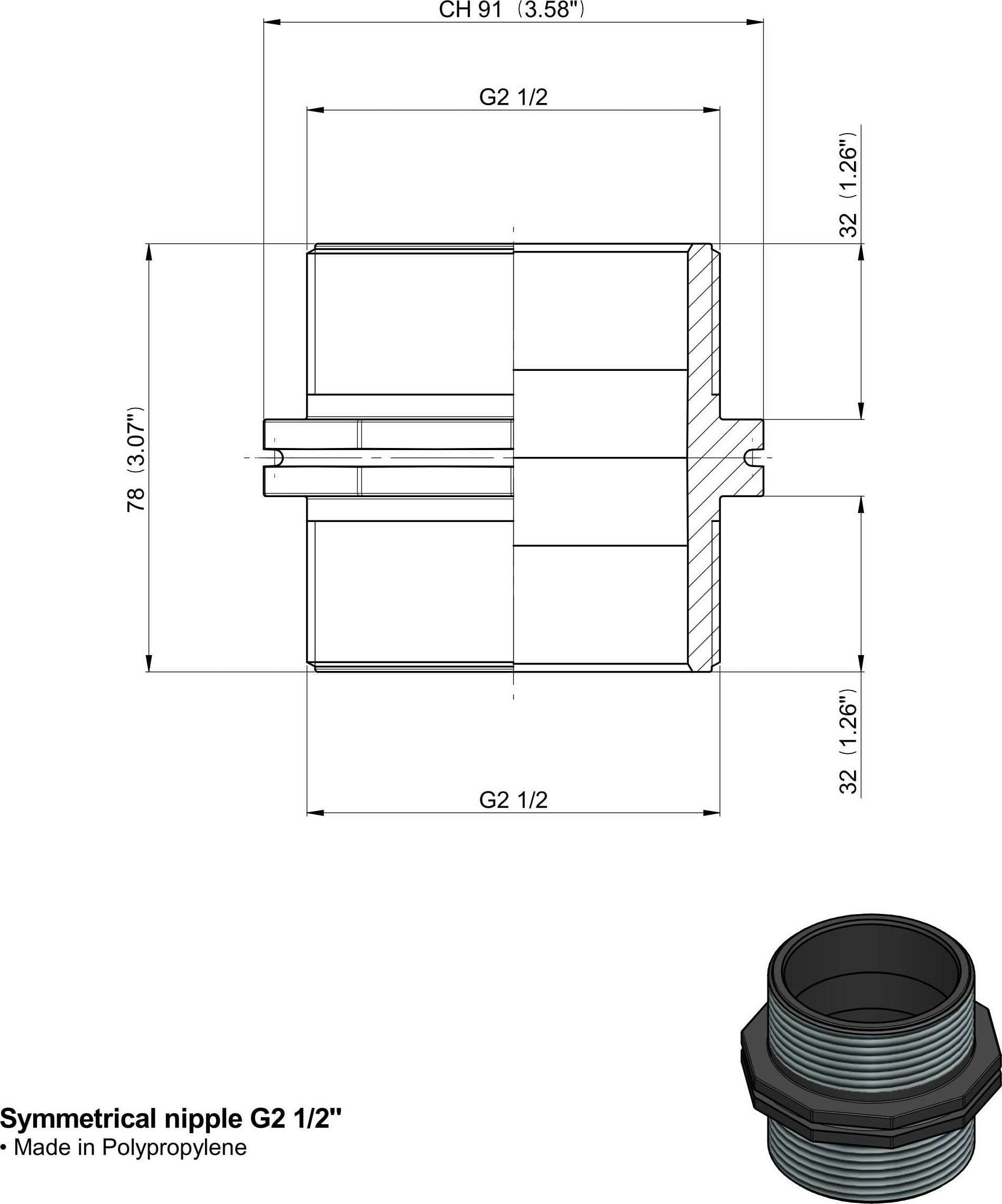 NIPPLO 2"1/2 SIMMETRICO confezione da 2 pezzi - 2