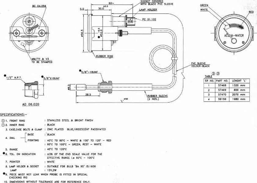 Indicatore temperatura acqua capillare adattabile a Fiat 4058428, 4058429 e 4128723. - 3