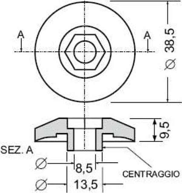Borchia per cabine foro esagonale Ø 8,5mm confezione da 10 pezzi - 2