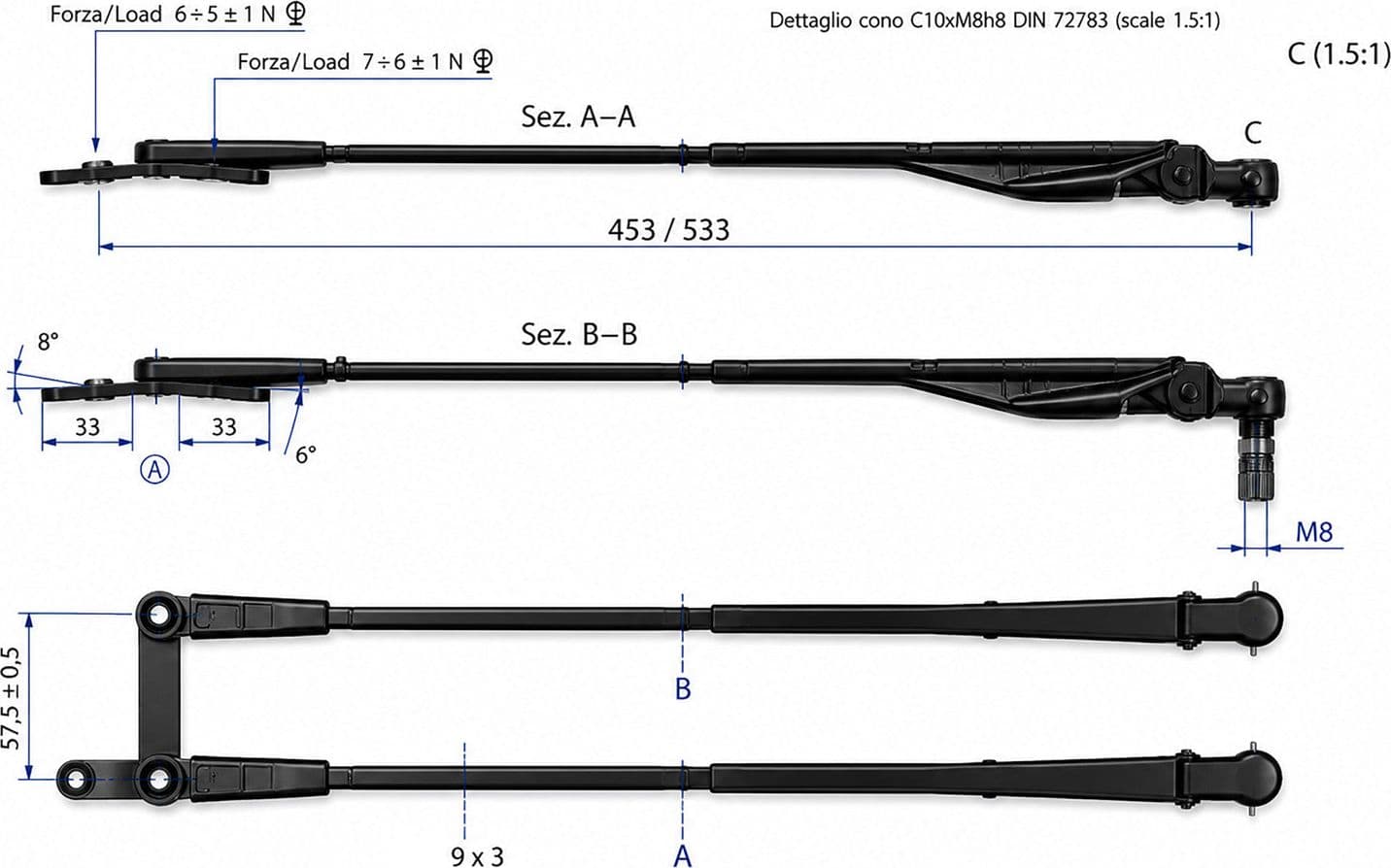 Bracci paralleli terg,lung,450-533mm - 6