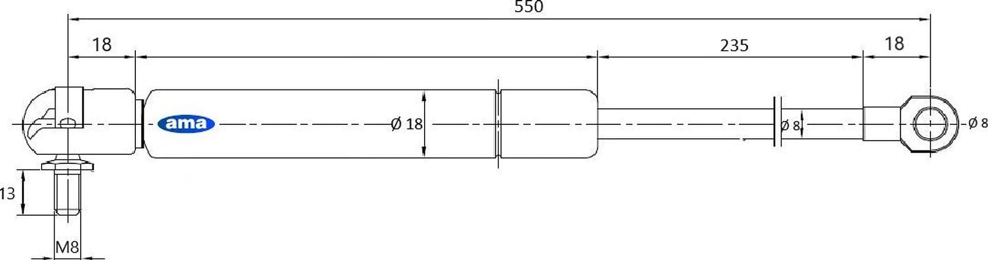 Molla a gas estensione max 550mm corsa 234mm 200 N - 2