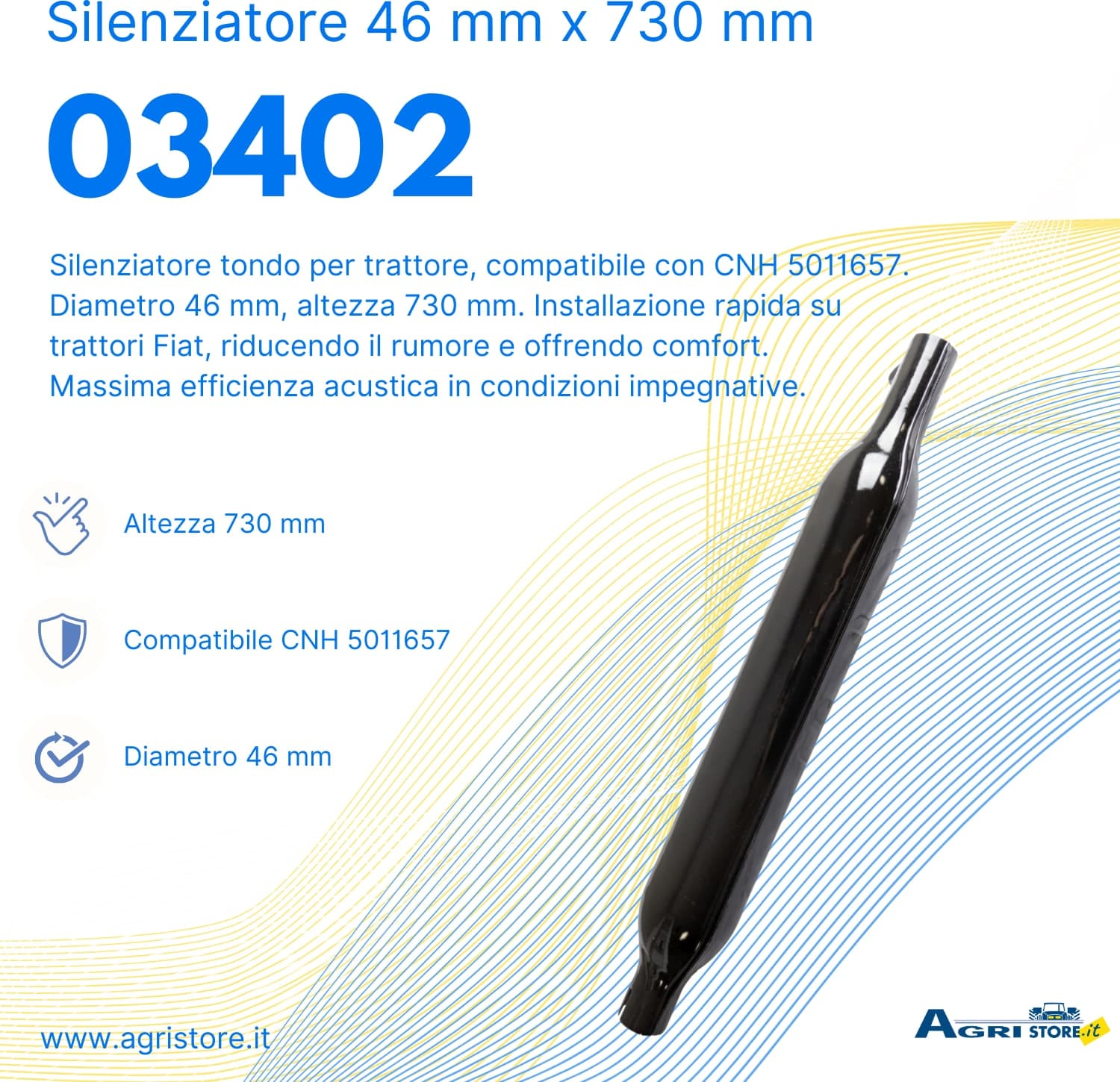 Silenziatore tondo per trattore adattabile al riferimento originale CNH 5011657 - 6