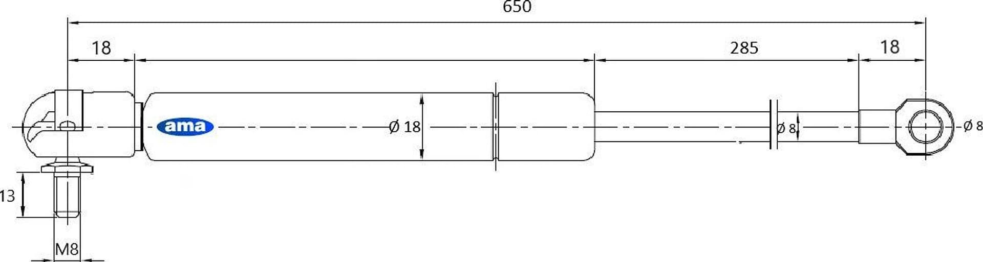 Molla a gas estensione max 650mm corsa 284mm 350 N - 2