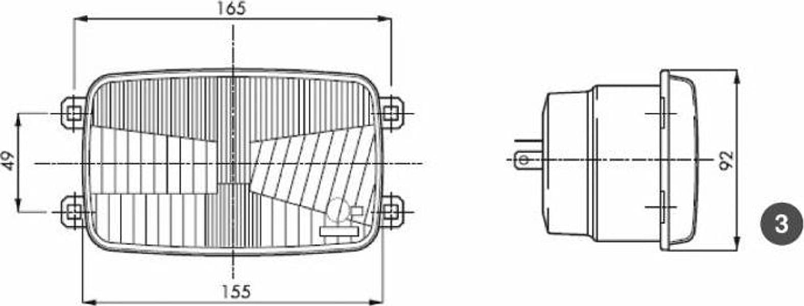 Fanale anteriore asimmetrico 3 luci 165x93mm - 2