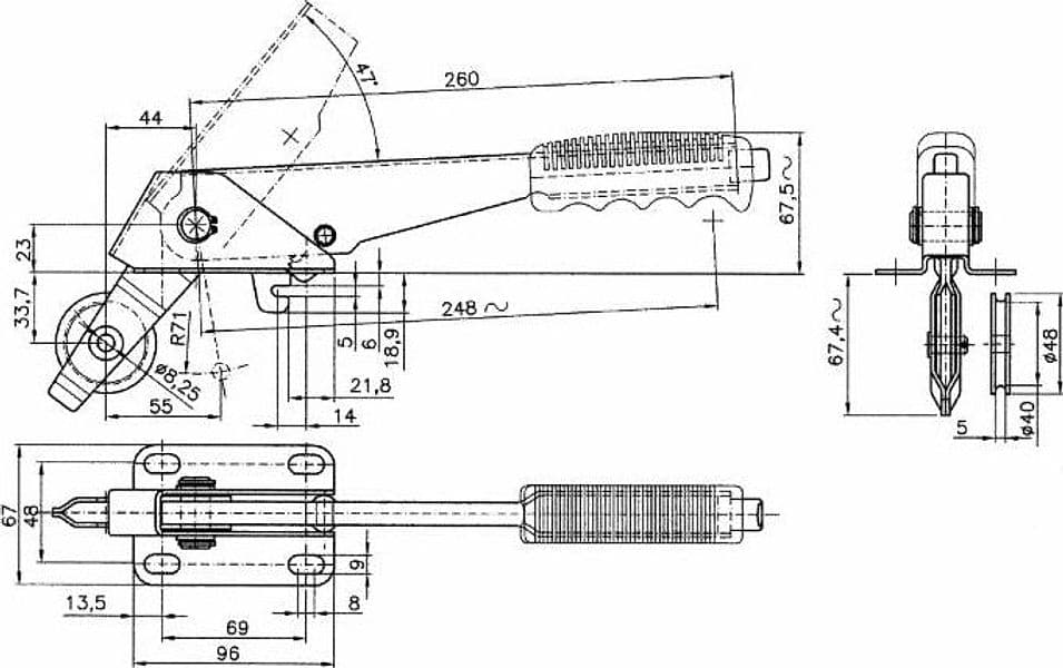 Leva freno corta con forcella chiusa e cremagliera fissa - rapporto 1x3,4 - 2
