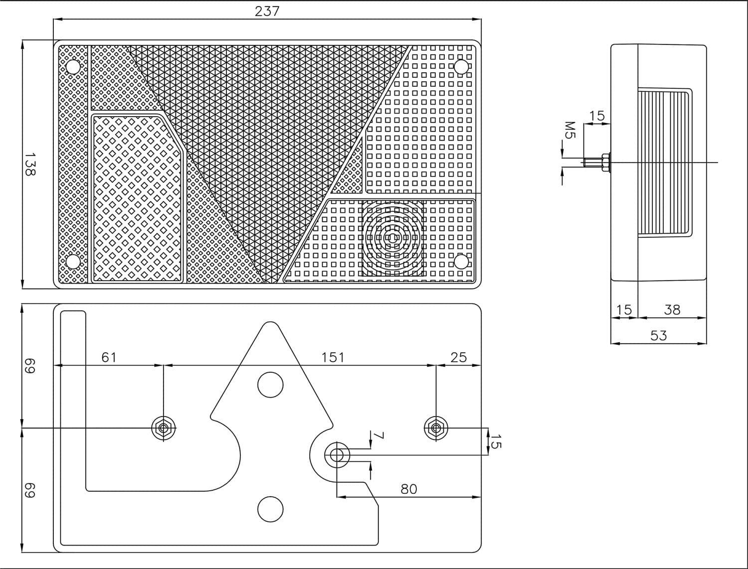 Fanale posteriore alogeno destro 6 funzioni 235x135mm - 2