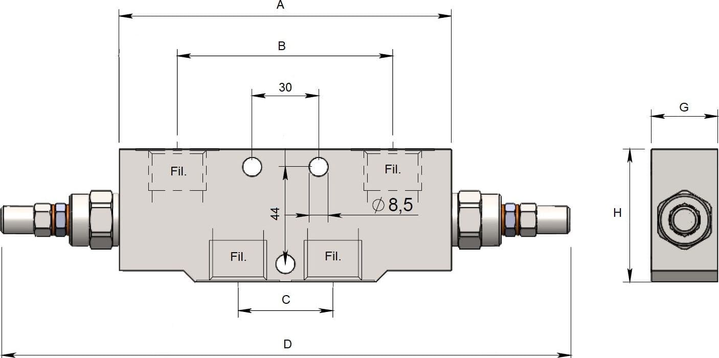 Valvola di blocco e controllo discesa doppio effetto 1/2" - 2