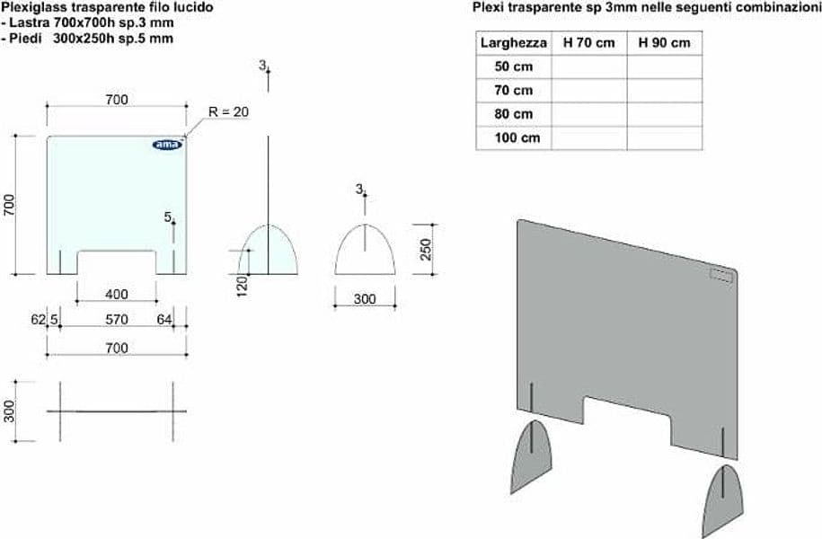 pannelli divisori protettivi 700x650 3mm base 5mm - 2