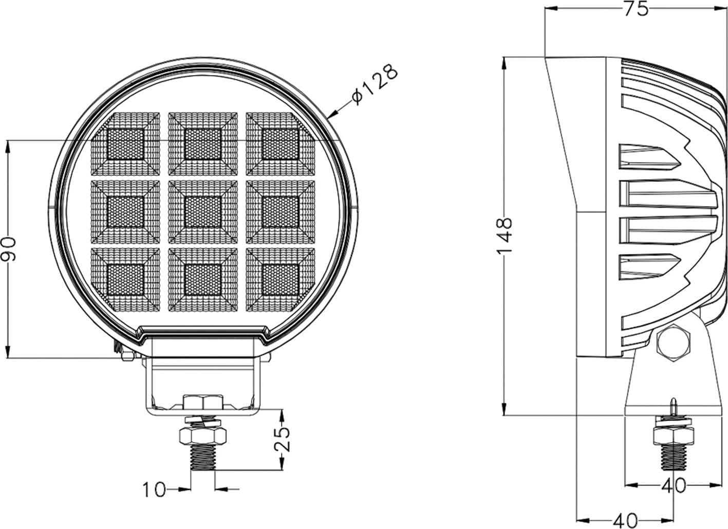 Faro lavoro LED Ama 10-30V DC rotondo 144W 11520 LM - 4