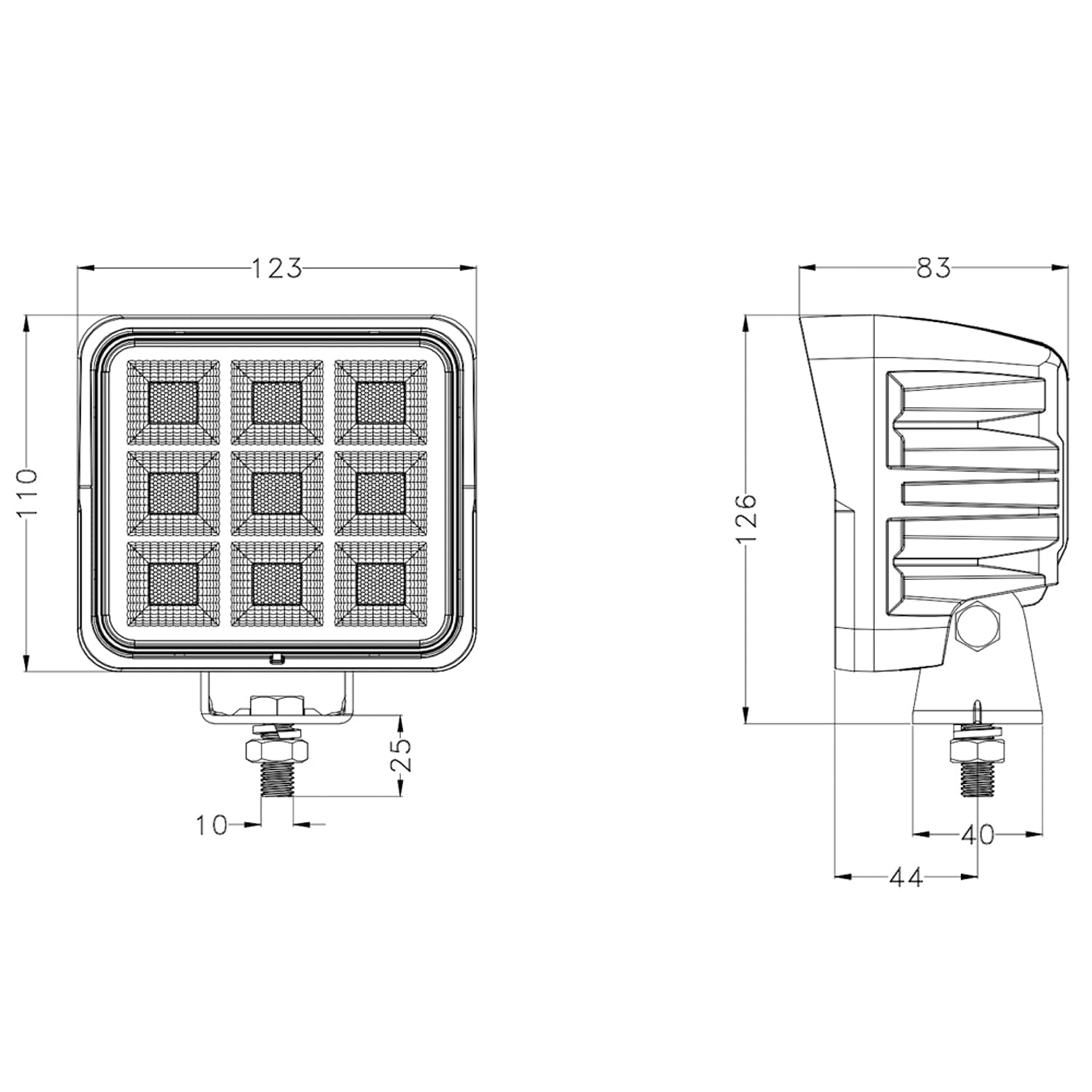 Faro lavoro LED Ama 10-30V DC quadrato 144W 11520 LM - 4
