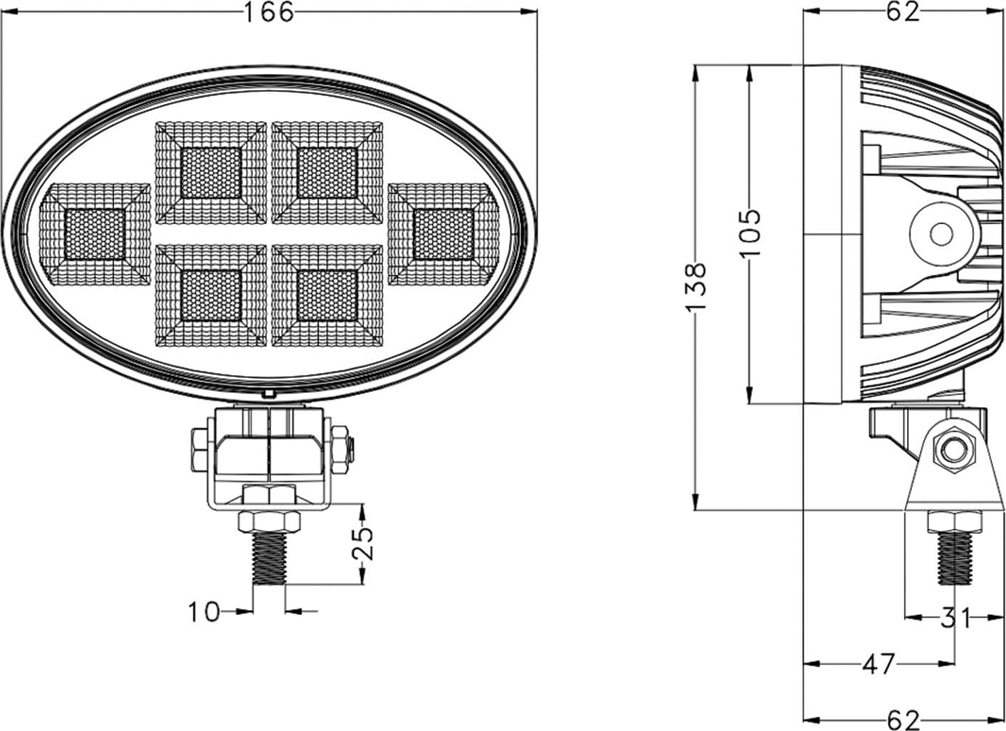 Faro lavoro LED Ama ovale 10-30V DC, 150W, 12000 LM, fascio di luce ampio - 4