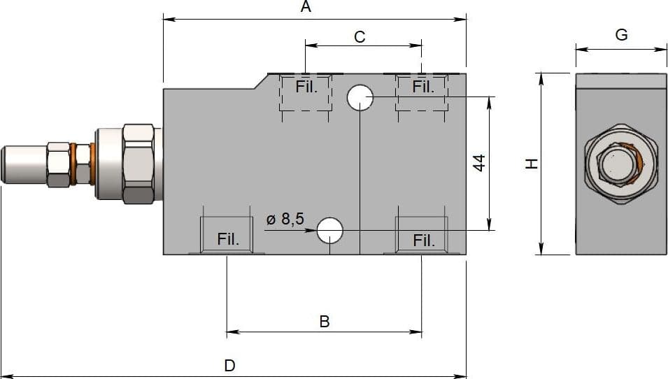 Valvola di blocco e controllo discesa semplice effetto 3/8" - 2