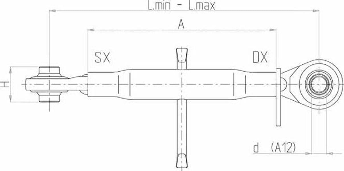 Terzo punto meccanico cat. II M36x3 lunghezza 640-860mm - 2