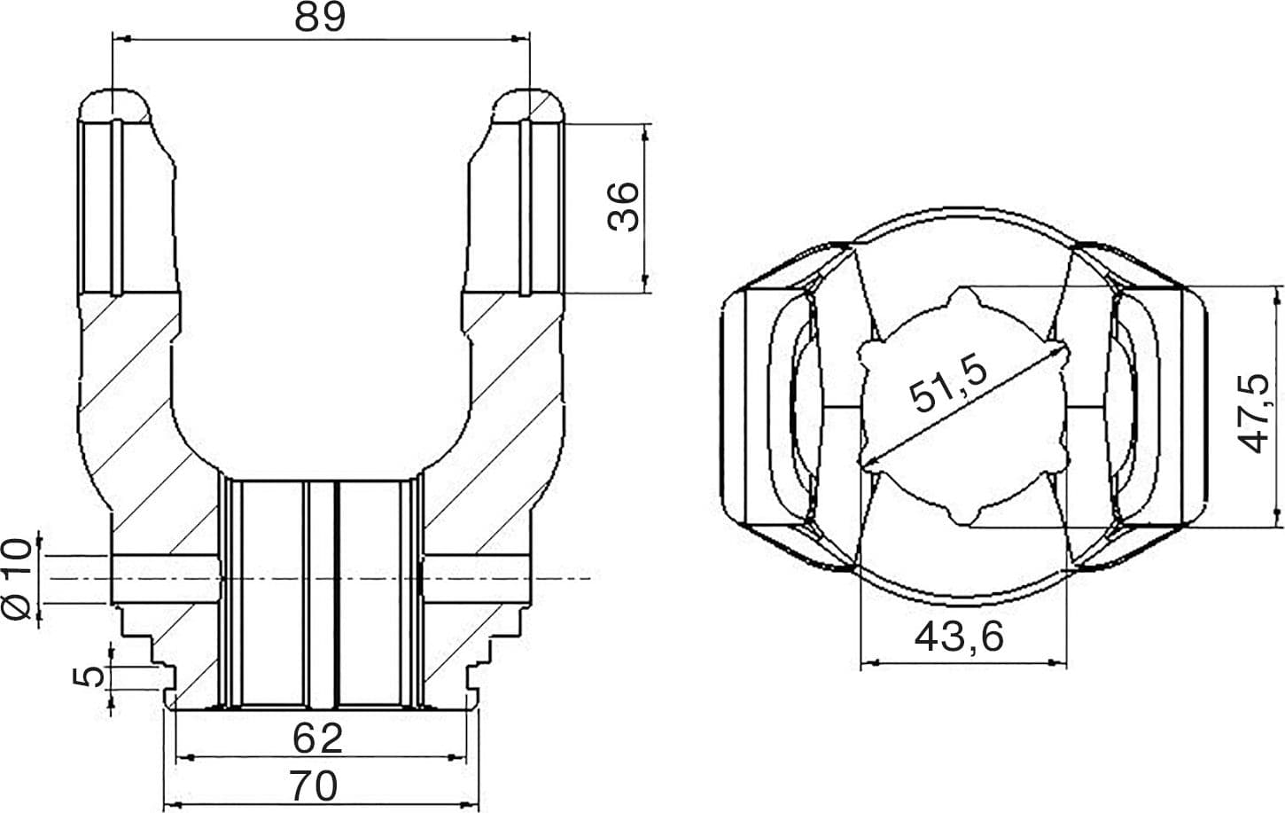 Forcella interna adattabile Walterscheid serie W2500,36x89 - 2