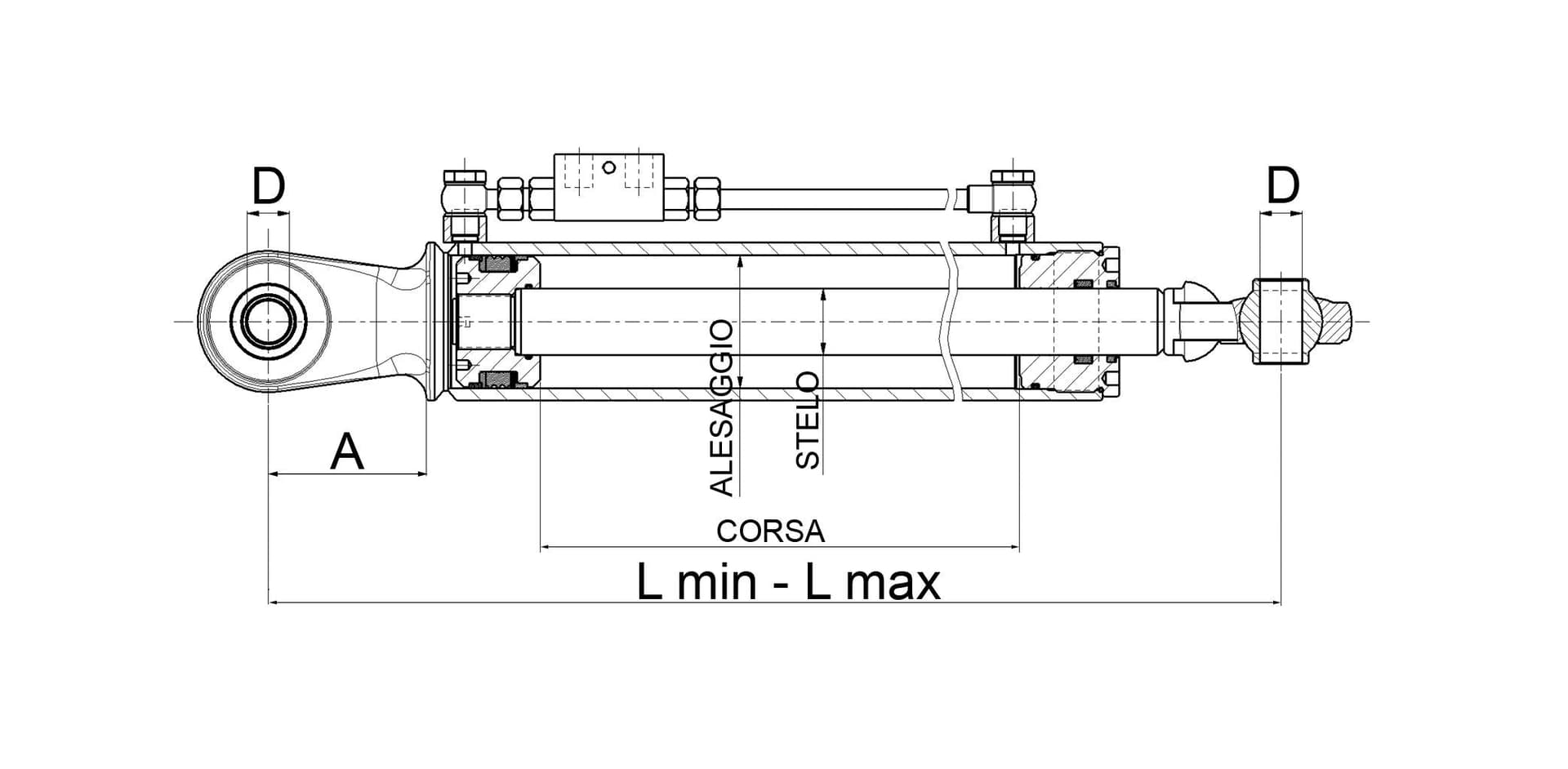 Terzo punto idraulico 80x40x280mm interasse 95 mm - 2