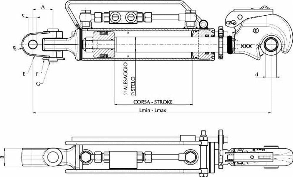 Terzo punto idraulico 70x35x250mm - 2