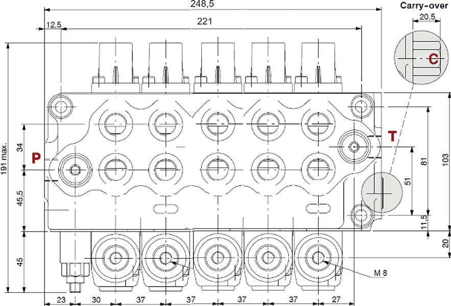 Distributore Walvoil SD5 a 5 leve doppio effetto - 40L - 3