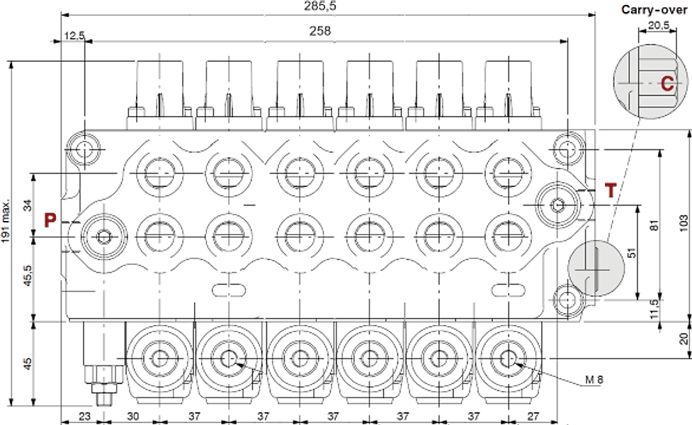 Distributore Walvoil SD5 a 6 leve doppio effetto - 40L - 4