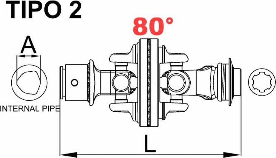 Giunto cardanico omocinetico cat. 8 per tubo esterno da 32x106mm a 36x89mm - 3