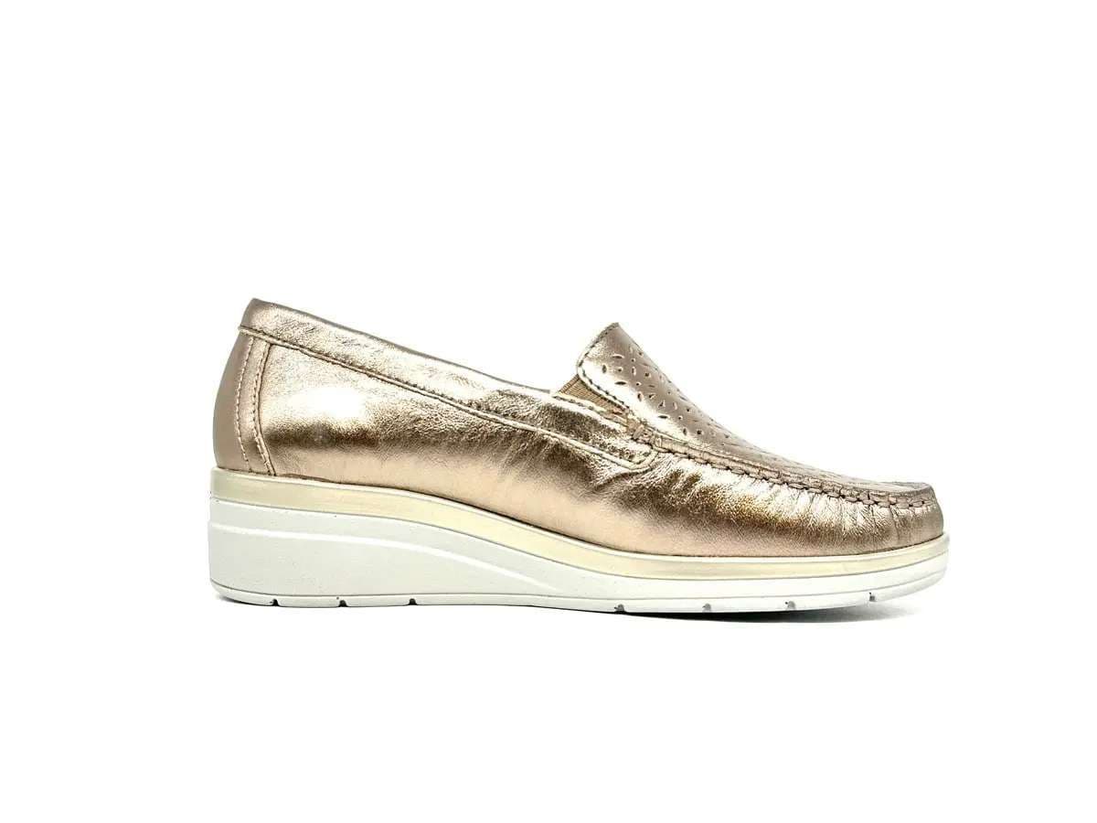 Cinzia Soft mocassini donna in pelle bronzo traforati - 4