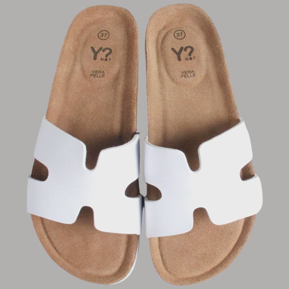 YNot Ciabatta Donna Susan Slip-On Vera Pelle Punta Aperta Plantare Anatomico Bianco - 5