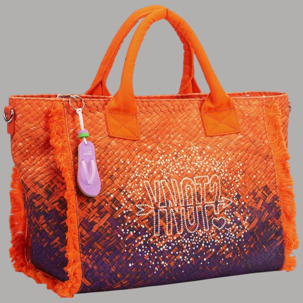 YNot Borsa Mare Media MACAO Nylon Intrecciato con Frange e Tracolla - 14