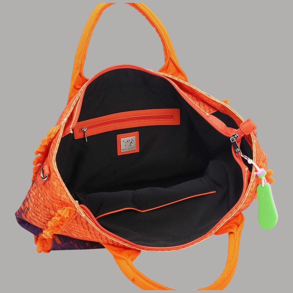 YNot Borsa Mare Media MACAO Nylon Intrecciato con Frange e Tracolla - 11
