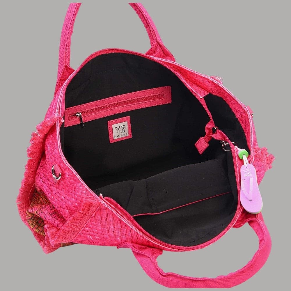 YNot Borsa Mare Media MACAO Nylon Intrecciato con Frange e Tracolla - 3