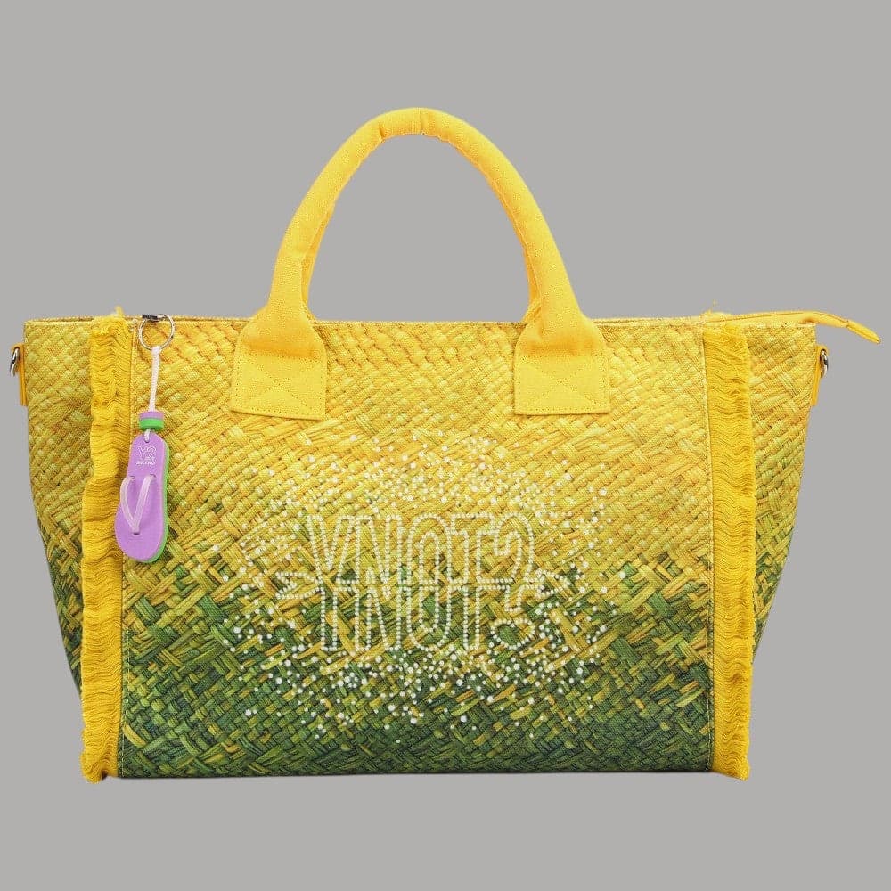 YNot Borsa Mare Media MACAO Nylon Intrecciato con Frange e Tracolla - 4