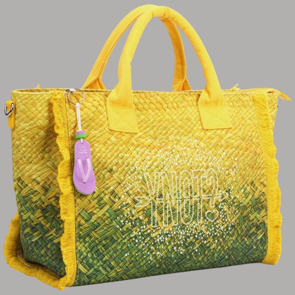 YNot Borsa Mare Media MACAO Nylon Intrecciato con Frange e Tracolla - 5